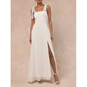 Lulus Radiant Romance White Tie-Strap Maxi Dress Sz Medium Womens White